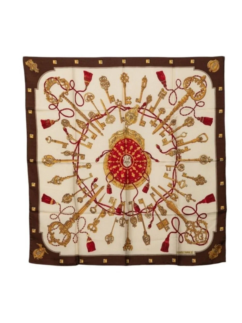 Hermes Carre 90 les Cles Key Scarf Beige Multicolor Silk